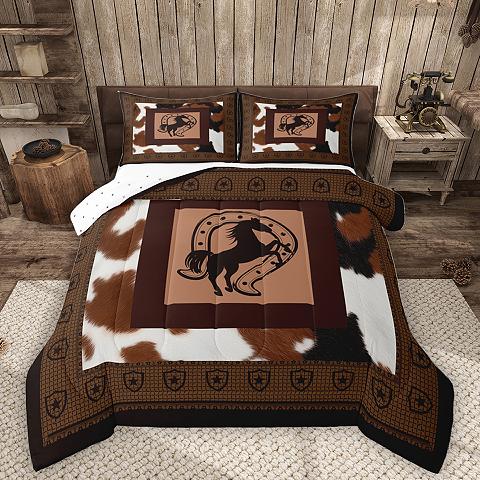 thumbnail video image 2 of Homewish Retro Farm Cowhide Bedding Comforter Set,Rustic Farmhouse Cabin Twin Comforter Sets,Brown Black Bedding Set For Men Women,Ultra Soft Home Decor Reversible,2-Piece, 2 of 9