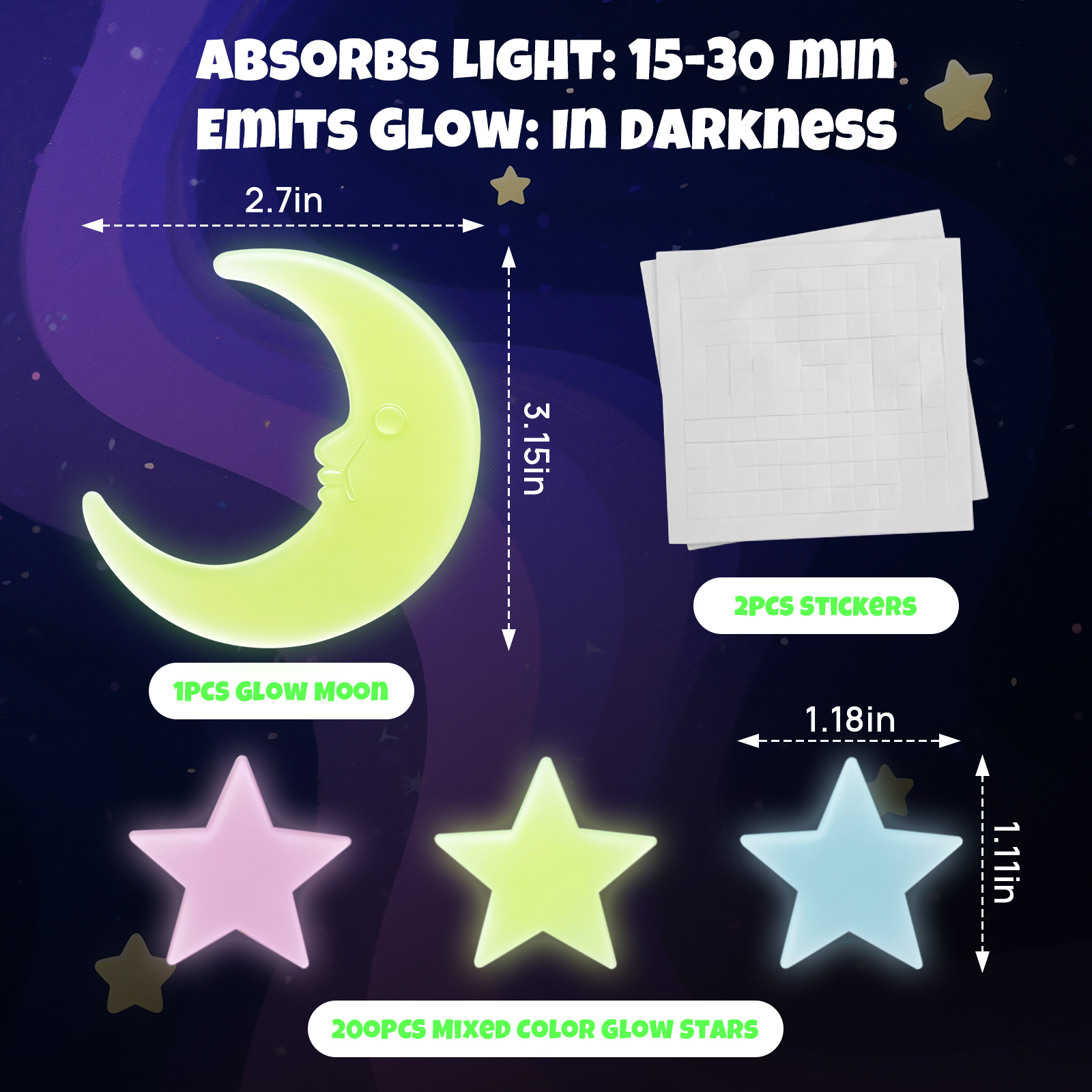 thumbnail video image 2 of Lockways Glow in The Dark Stars for Glowing Space and Moon Decals Universe Stickers Wall Decor Perfect for Bedroom Living Room, 2 of 9
