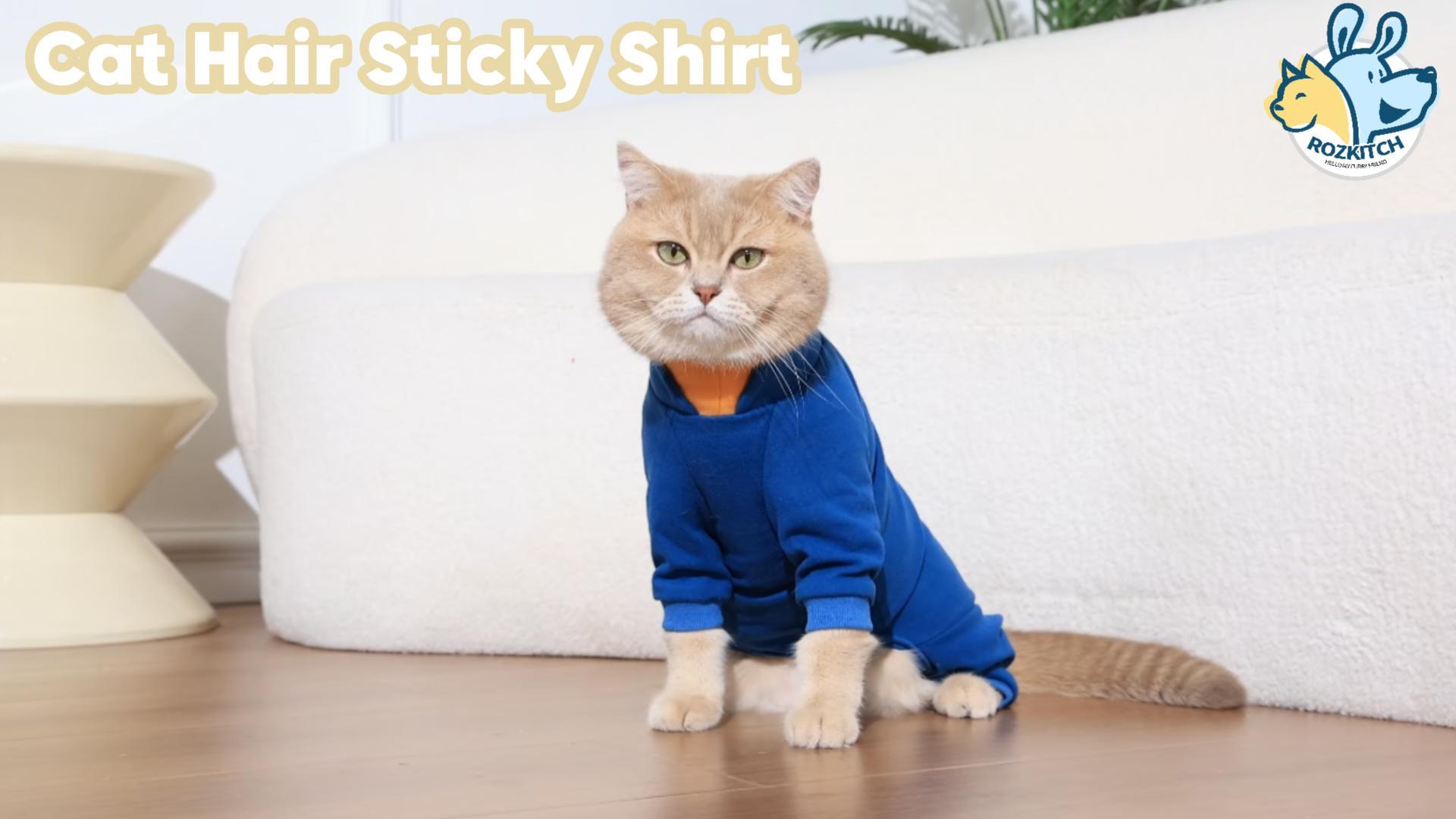 thumbnail video image 2 of ROZKITCH Sticky Cat Clothes Soft Cat Recovery Suit Stretchy Cat Onesie - Hair Loss Prevention Prevents Licking Body and Leg Wounds After Surgery, Blue, L, 2 of 9