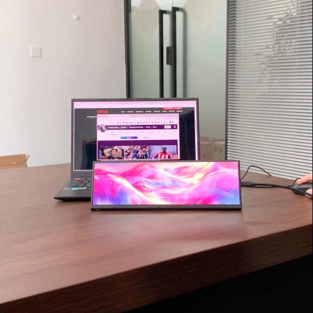 thumbnail video image 2 of LESOWN 120Hz 12.7-inch Additional Strip LCD Monitor USB-C HDMI 100%sRGB 2880x864 IPS DIY Strip PC Case Assist Monitor for Raspberry Pi PC, 2 of 12