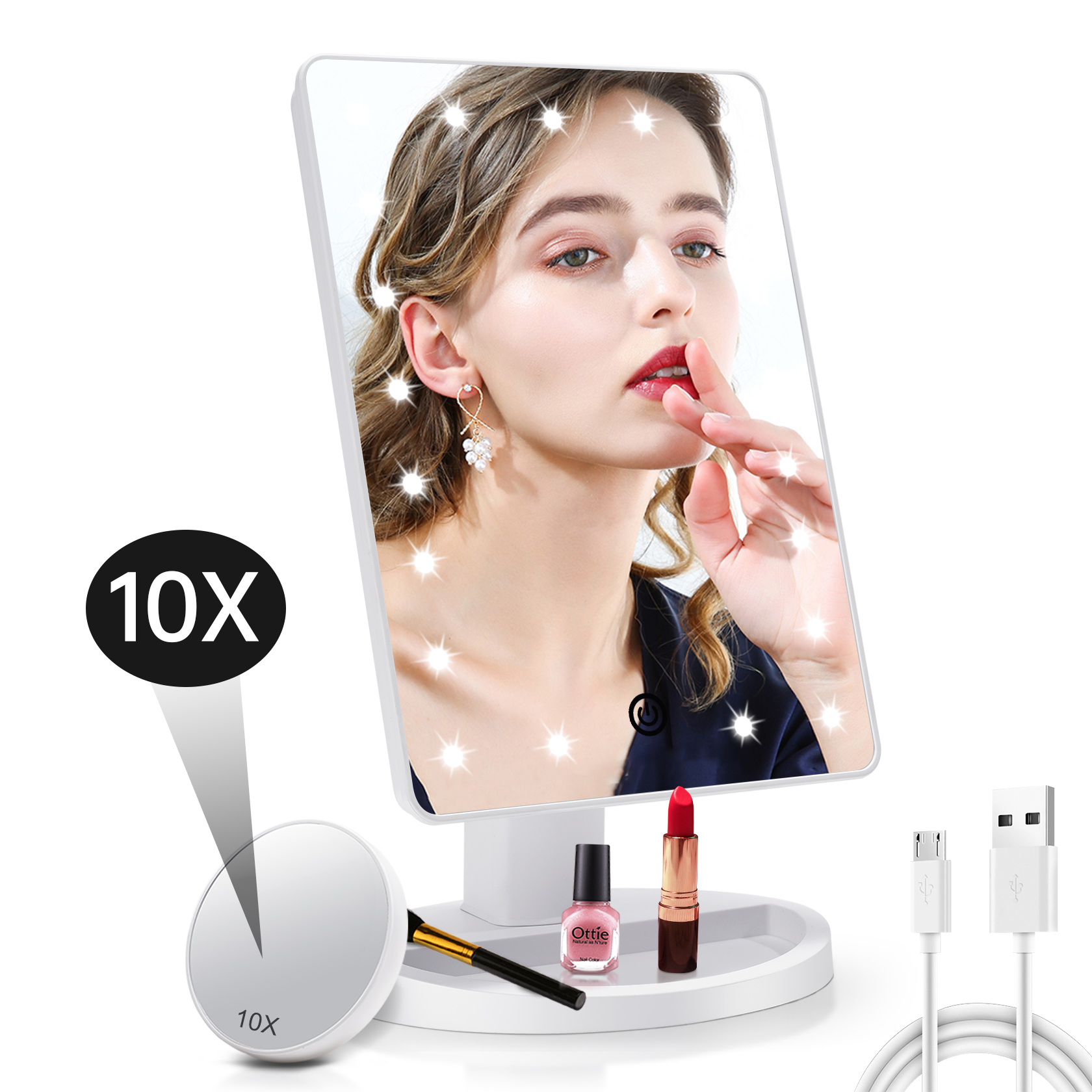 thumbnail video image 2 of Funtouch Lighted Makeup Mirror, Adjustable Vanity Mirror with 10X Magnify Mirror 180-Degree Rotation,Black, 2 of 8