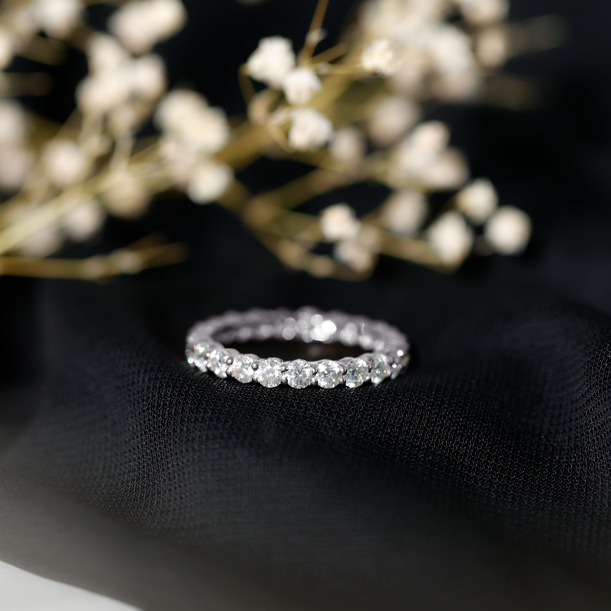 thumbnail video image 2 of Rosec Jewels Moissanite Eternity Band Ring (D-Vs1 Grade) - Full Circle Eternity Ring for Women - Ready to Gift for Valentines, 14K Yellow Gold, US 6.00, 2 of 9