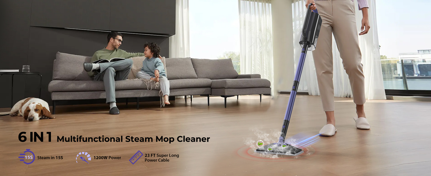 thumbnail video image 2 of GOOVI Steam Mop Cleaner, 6-in-1 Rotated Steam Mop Cleaner with 2 Microfiber Pads, Detachable Steam Mops for Hard Floor, Carpet, Tiles Cleaning, 2 of 9