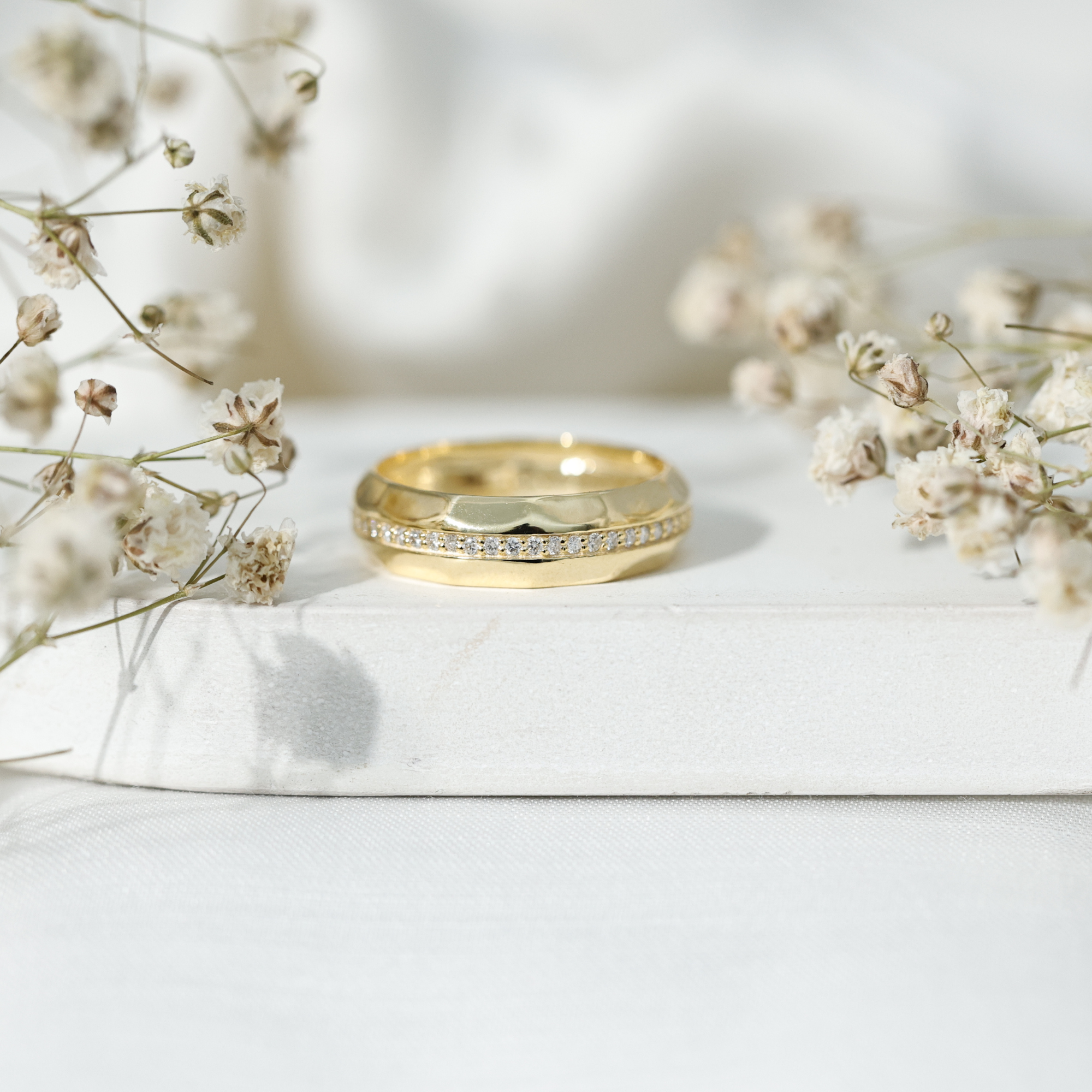 thumbnail video image 2 of Rosec Jewels 3/4 CT Round Cut Natural Diamond Eternity Ring for Women, Diamond Textured Band Ring - April Birthstone Ring, 18K Yellow Gold, US 3.00, 2 of 9