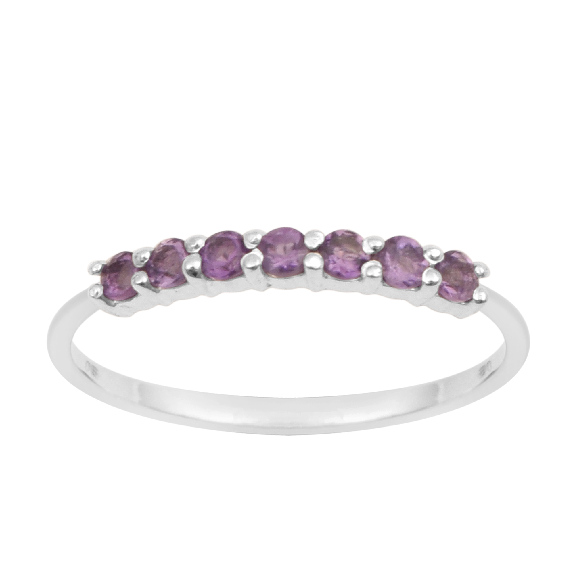 thumbnail video image 2 of 0.70 Ctw Round Shape Amethyst 925 Sterling Silver Seven Stone Women Stackable Rings, 2 of 7