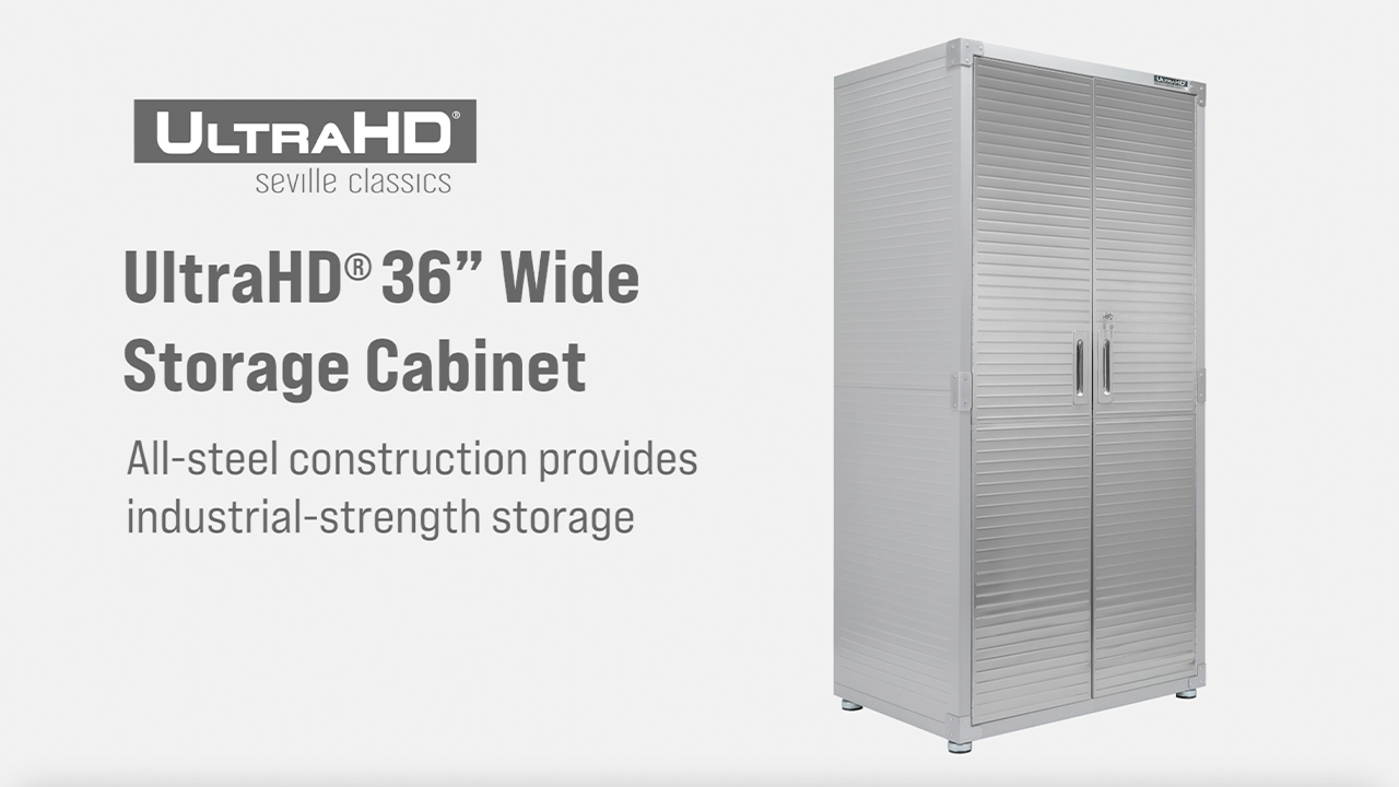 thumbnail video image 2 of Seville Classics UltraHD® Steel Body Lockable Storage Filing Cabinet Organizer Locker Shelving Unit 36" W x 24" D x 72" H, Granite, 2 of 13