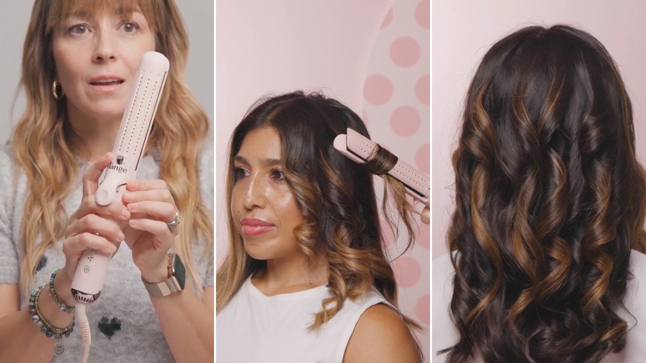 thumbnail video image 2 of L'ANGE HAIR Le Duo Edge 360° Airflow Titanium Styler Blush | 1” Wide Titanium Plates with Rounded Corners & Softly Beveled Edges (Blush), 2 of 10