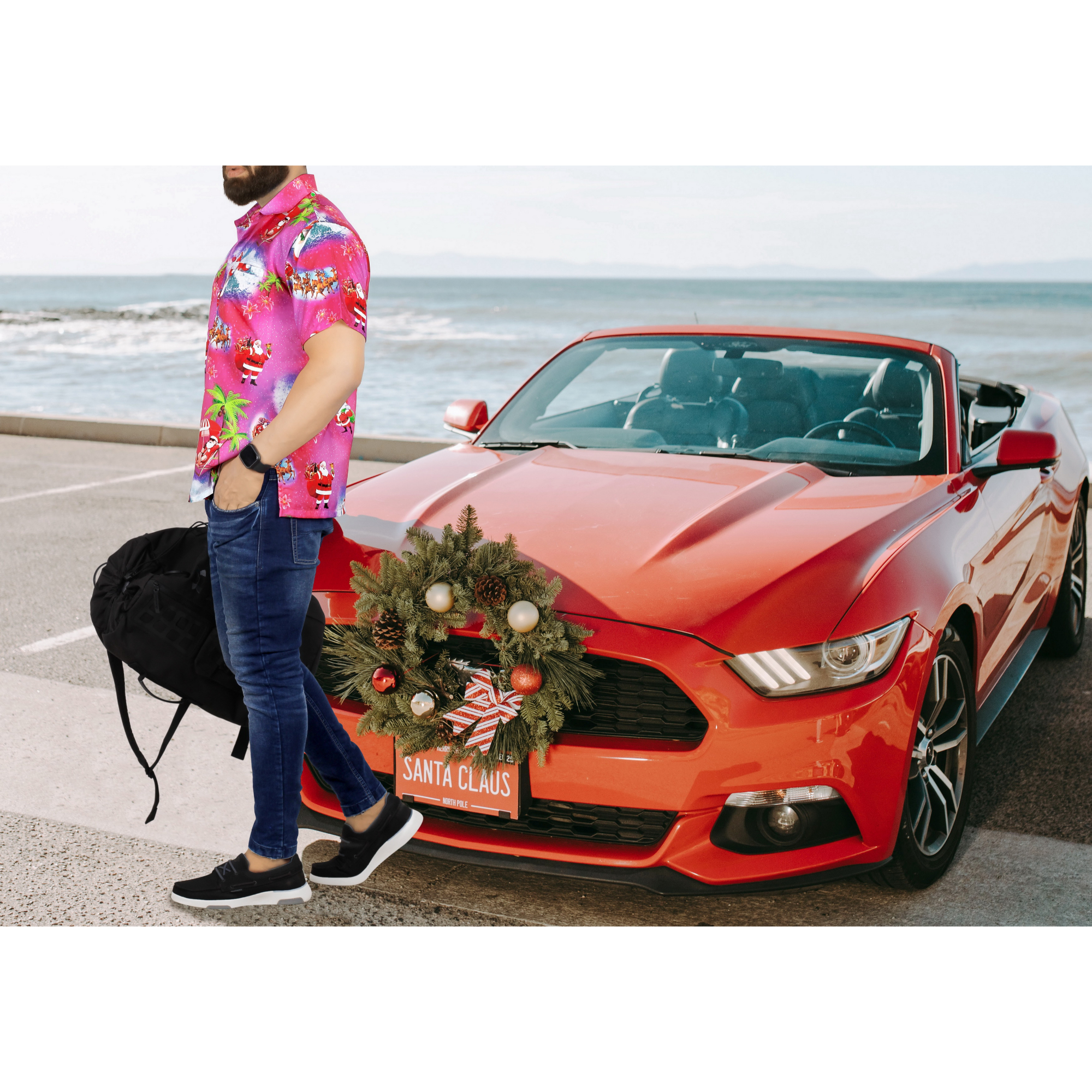 thumbnail video image 2 of LA LEELA Men's Hawaiian Shirts Short Sleeve Button Down Shirt Mens Christmas Shirts Holiday Beach Party Shirts for Men Funny 3XL Santa Reindeer, Pink, 2 of 6