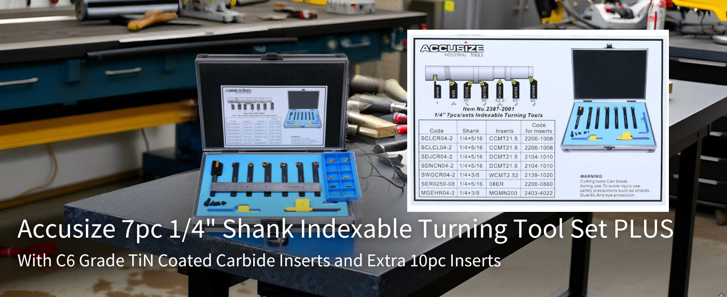 Indexable Rulers Accusize 7 Pcs/Set 1/4'' Indexable Turning Tool Set with 10 Carbide ...