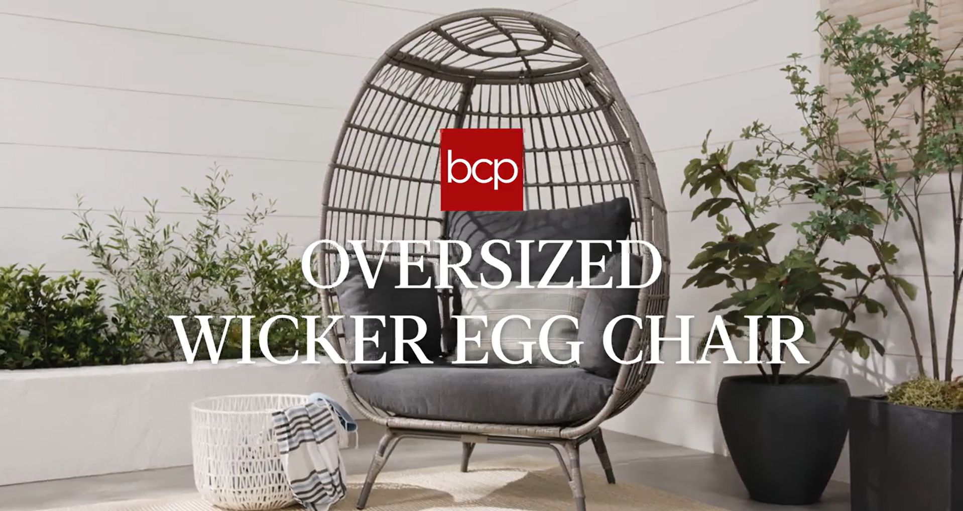 thumbnail video image 2 of Best Choice Products Wicker Egg Chair Oversized Indoor Outdoor Patio Lounger w/ Steel Frame, 440lb Capacity - Sage, 2 of 9