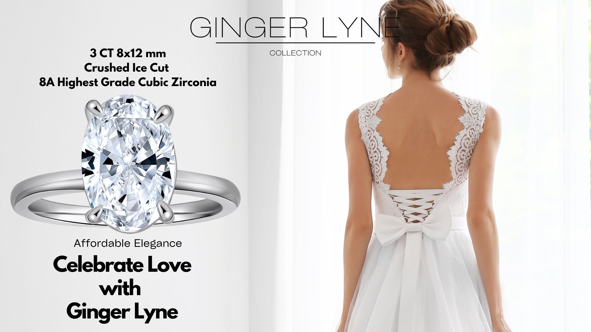 thumbnail video image 2 of Solitaire 3 Ct Oval Engagement Ring for Women Sterling Silver CZ Ginger Lyne Collection, 2 of 7
