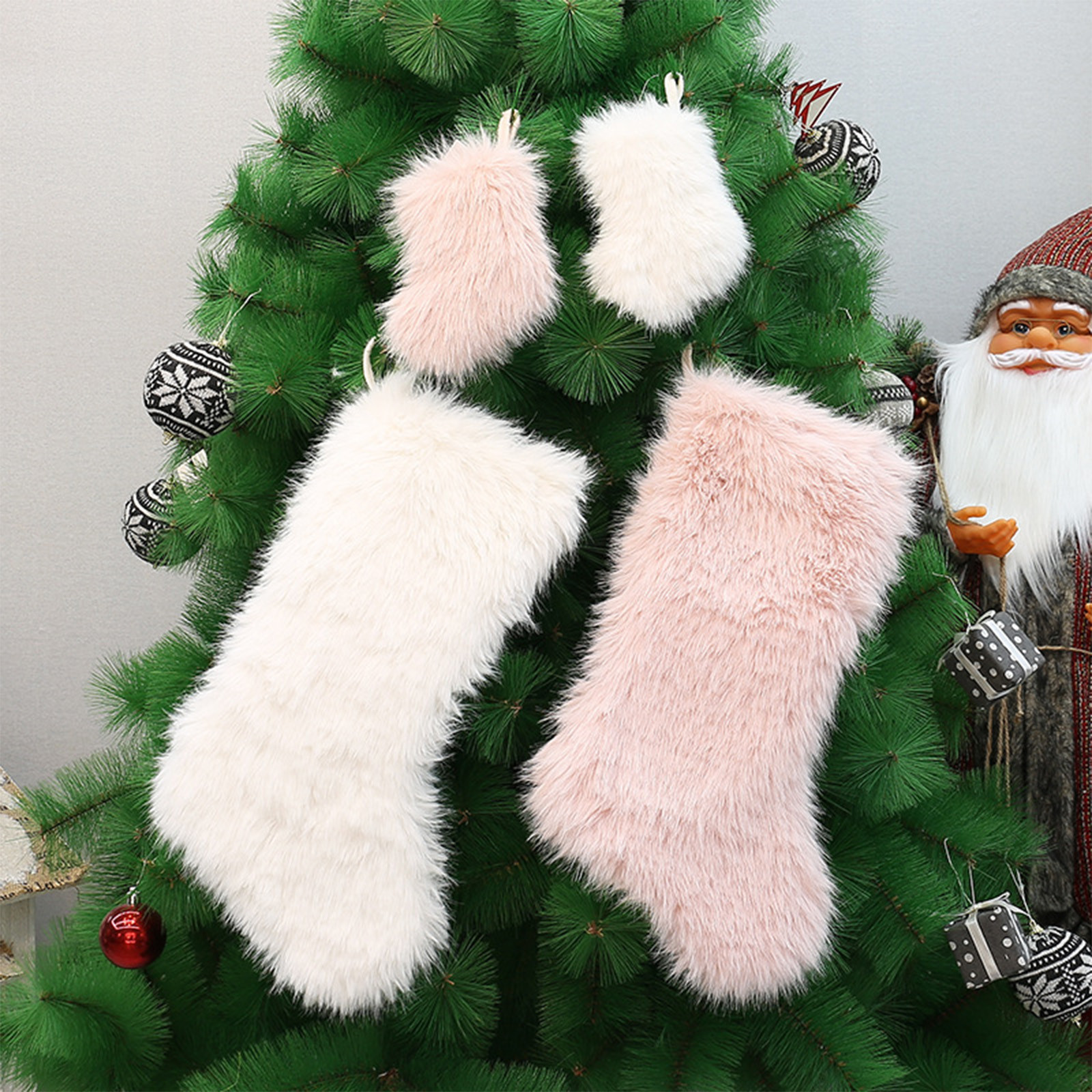 thumbnail video image 2 of Christmas Arrival Solid Color Long Plush Christmas Stockings, Soft Festive Gift Bags Candy Bags, Cute Christmas Tree Pendants that Add Warmth to Holiday Decor and Gift-Giving Traditions, A, 1pc, 2 of 7