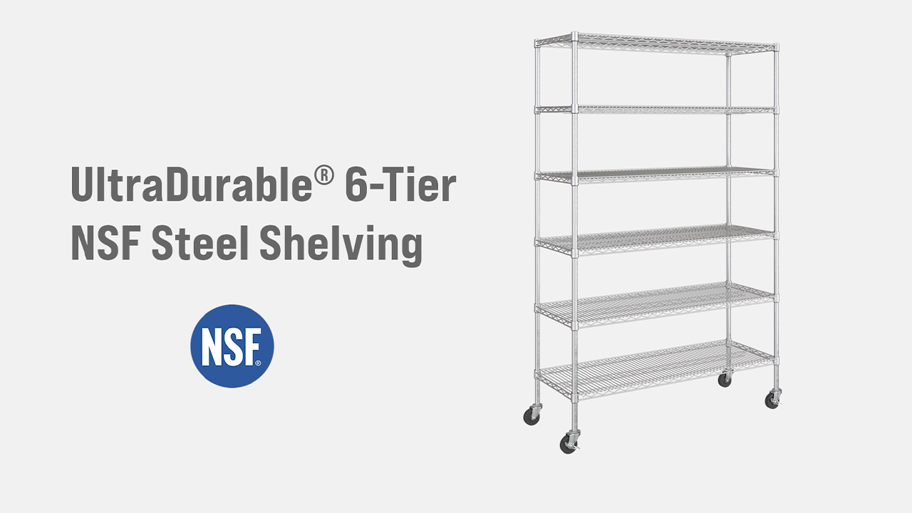 thumbnail video image 2 of Seville Classics UltraDurable® 6-Tier NSF Steel Wire Shelving, 48" W x 18" D, Plated Steel, 2 of 9