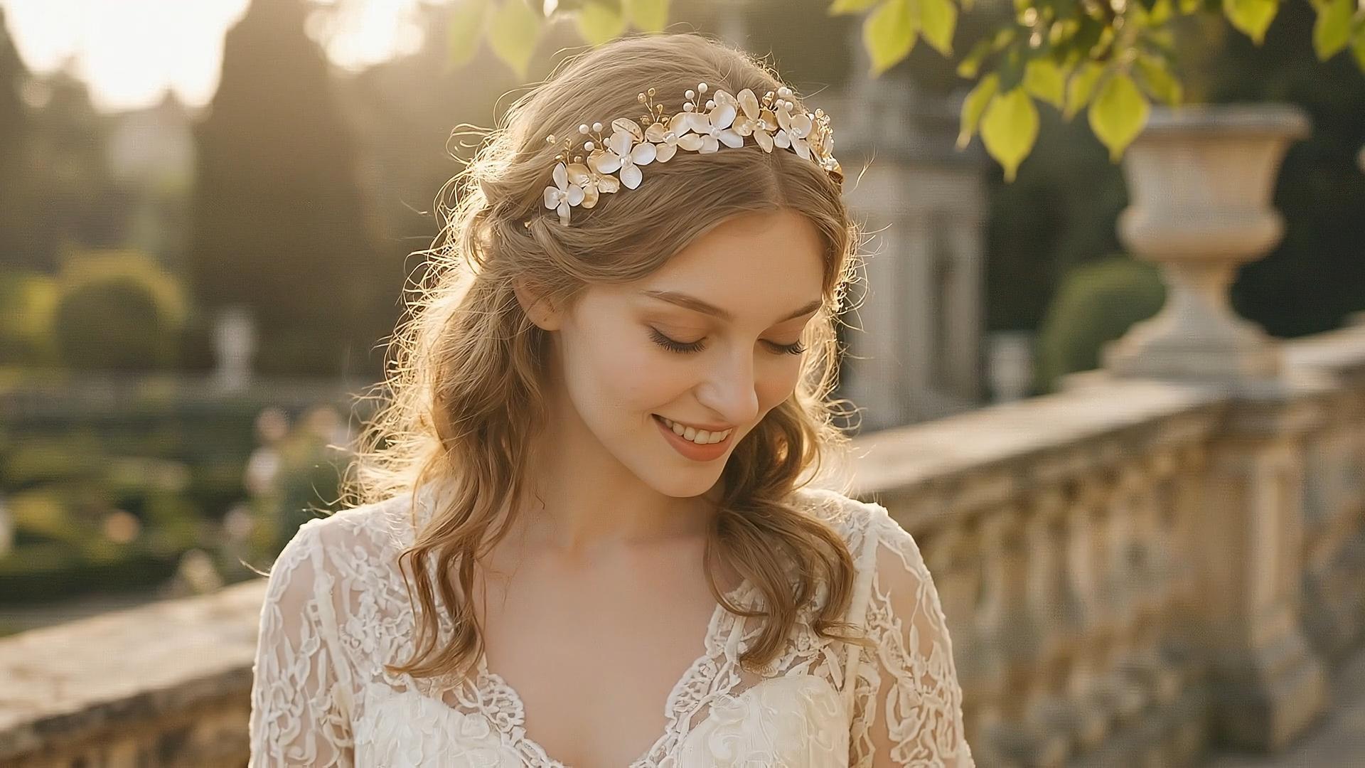 thumbnail video image 2 of Miallo Bohemian Gold Leaf and Flower Wedding Tiara, Elegant Pearl Bridal Headpiece for Garden Wedding and Prom, 2 of 8