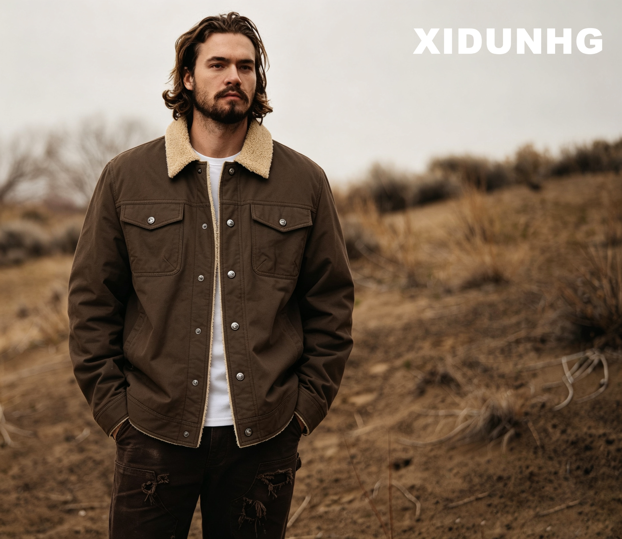 thumbnail video image 2 of Xidunhg Men's Winter Trucker Cargo Jacket, Sherpa Fleece Lined Thick Thermal Cotton Lapel Work Coat with Multi Pockets Brown S, 2 of 14