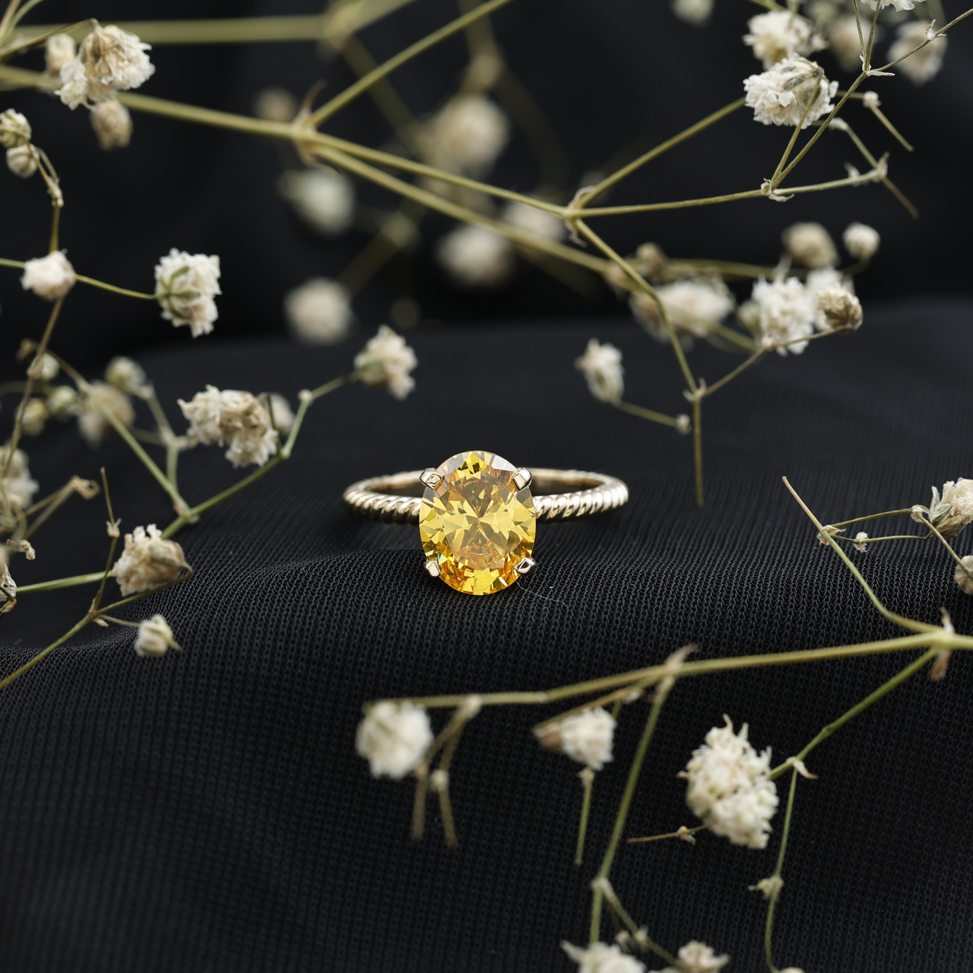 thumbnail video image 2 of Rosec Jewels Lab Grown Yellow Sapphire Solitaire Ring with Surprise Diamond for Women - 8X10 mm, 18K Yellow Gold, US 4.50, 2 of 9