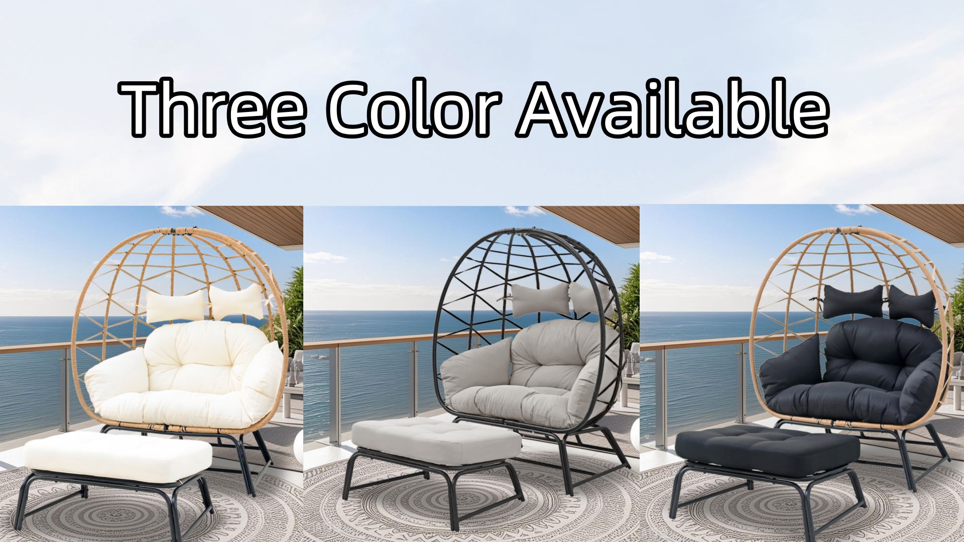 thumbnail video image 2 of FKS LIFE 2 Person Egg Chair With Ottoman Cushion Large Egg Basket Chair With Footrest For Outdoor Indoor Patio Balcony Garden, 2 of 8