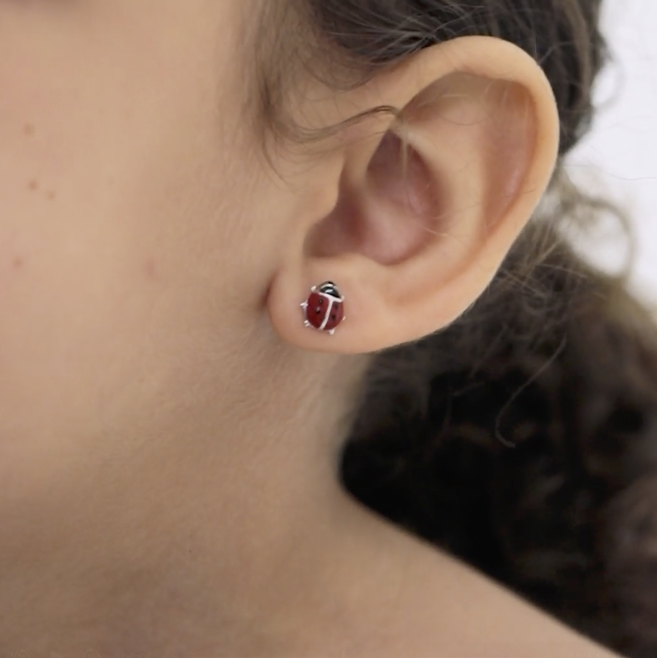 thumbnail video image 2 of 925 Sterling Silver Girls Enamel Ladybug Earrings with Safety Screw Back Toddler, 2 of 9