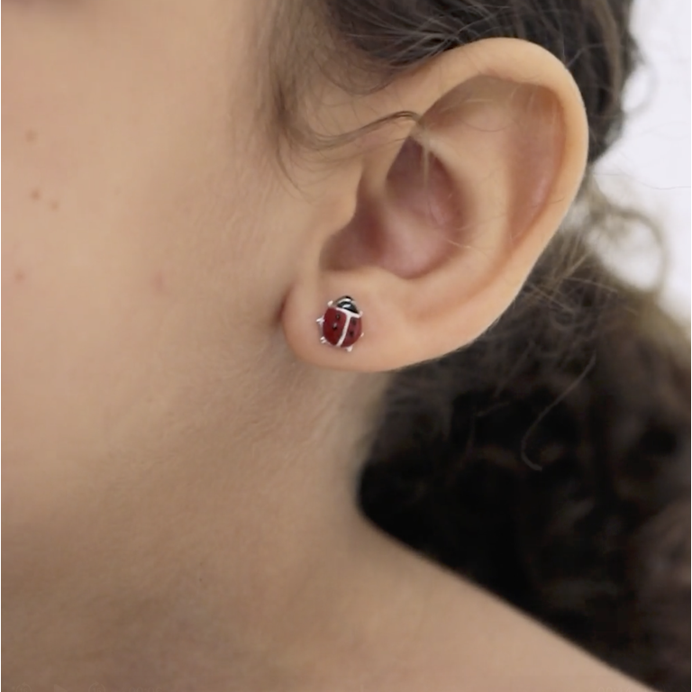 YACQ Women's Ladybug Stud Earrings - Lead & Nickel Free Enamel & Crystal Jewelry, 1/2 Inch, Red