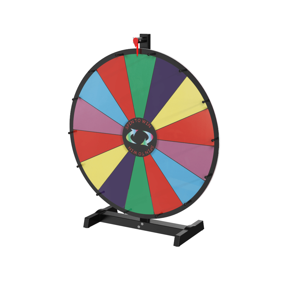 24 inch Dual Use Spinning Prize Wheel 14 Slots Color Tabletop and Floor Roulette Wheel of Fortune, Spin The Wheel with Dry Erase Marker and Eraser