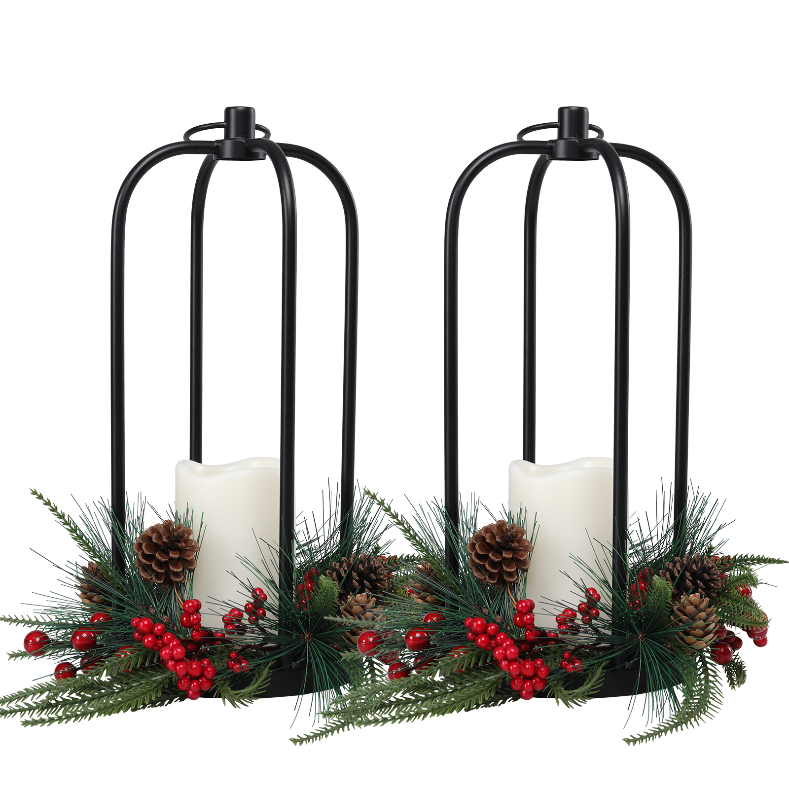 thumbnail video image 2 of 2 Pack Christmas Lanterns with LED Candles, Black Metal Lanterns,Decorative Lantern,Ideal for Indoor/Outdoor Holiday Decor, Tabletop & Mantel Display,Christmas Decor, 2 of 10