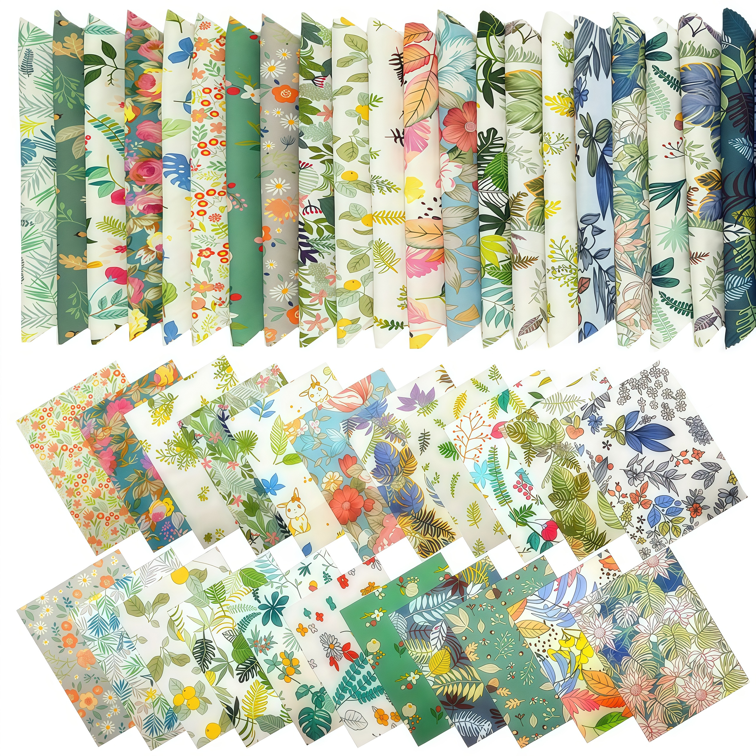 thumbnail video image 2 of iMzoon 22Pcs 10" Cotton Fabric Quilting Squares,No Repeat Floral Charm Pack,Precut Pink Fabric for Sewing with Wavy Edges, DIY Scrapbooking Craft Supplies Leaf Green, 2 of 9