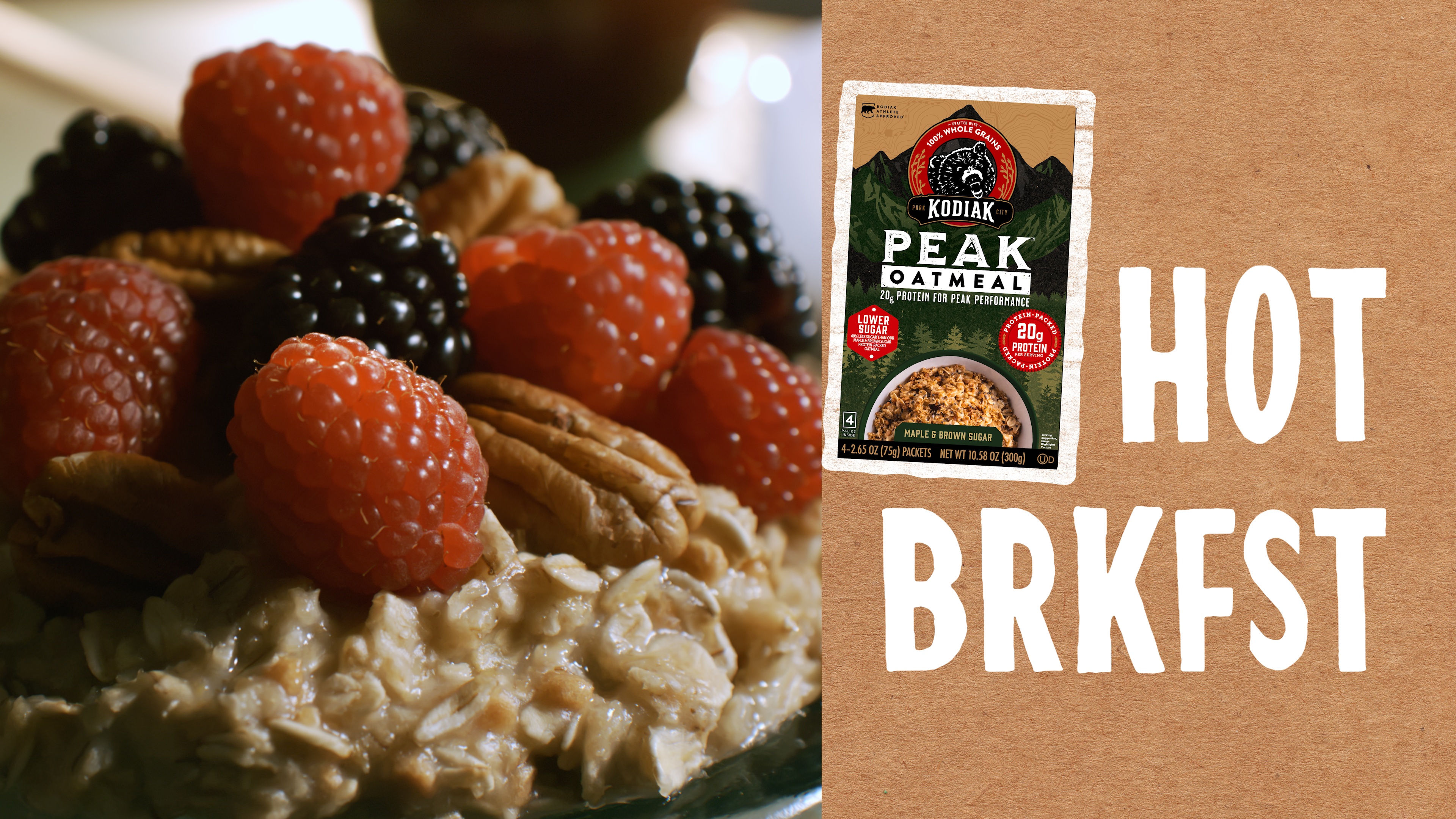 thumbnail video image 2 of (2 pack) Kodiak Peak Protein-Packed Maple Brown Sugar Instant Oatmeal Packets, 2.65 oz (4 Count), 2 of 10