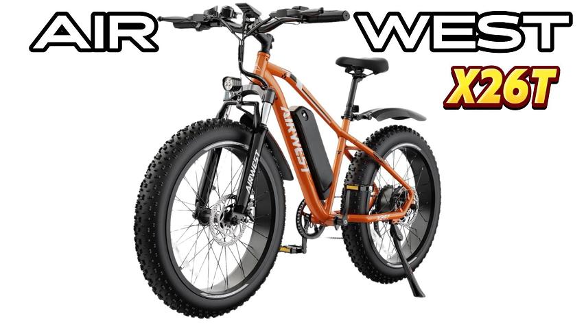 thumbnail video image 2 of AIRWEST Men's Electric Mountain Bike, 26″ Fat Tire Electric Bike, Peak 750W Motor 48V 13Ah Removable Battery, 7-Speed, All-Terrain E-Bike, Max Speed 25MPH (40KMH), UL2849, 2 of 9