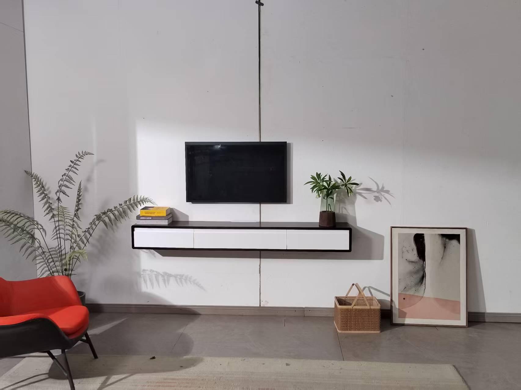 thumbnail video image 2 of FloatiCasa 70" Floating TV Stand Wall Mounted Floating TV Shelf for TVs up to 75" Floating TV Console with 3 High Gloss Doors, 2 of 15