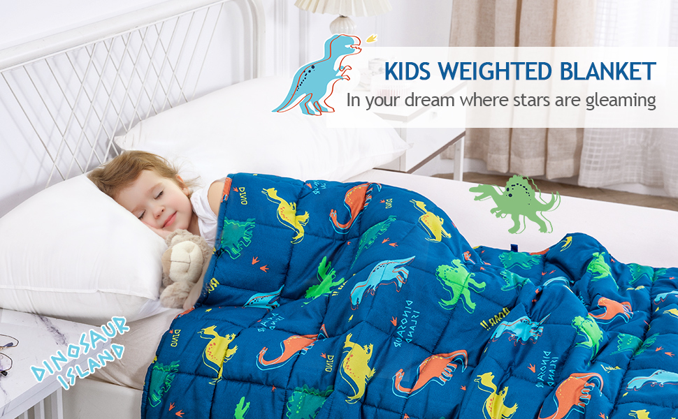 thumbnail video image 2 of Sivio Weighted Blanket for Kids, Breathable Throw for Sleep, Suitable for Bed, Sofa, Couch and Travel, 3 lbs 36" x 48", Blue Dinosaur, 2 of 12