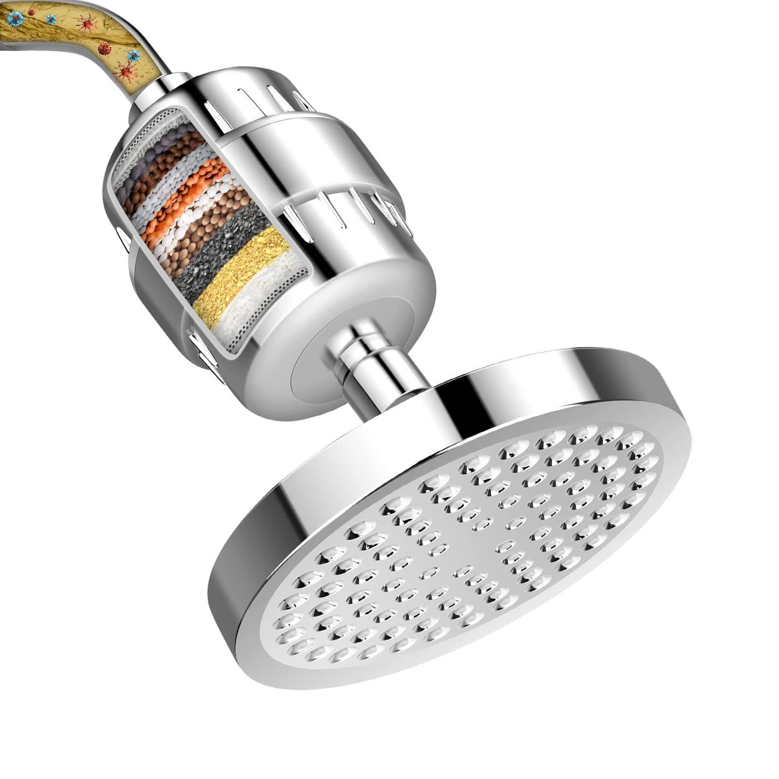 thumbnail video image 2 of FEELSO Filtered Shower Head With 15 Stage Hard Water Softener Cartridge Silver, 2 of 9