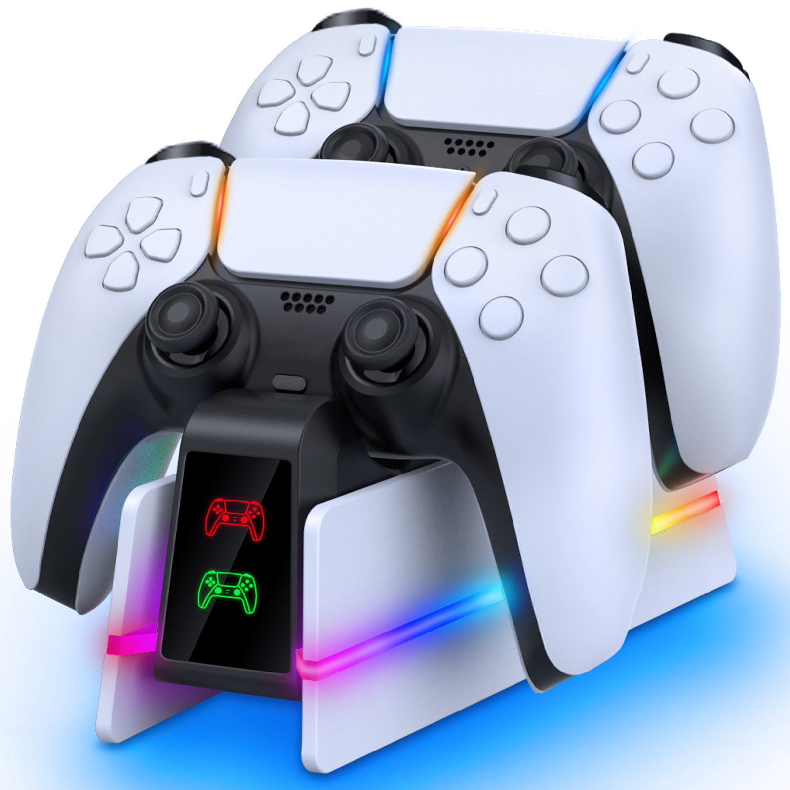 thumbnail video image 2 of PS5 Controller Charging Station，PlayStation Charging Dock for PlayStation 5 Dualsense Edge with LED & RGB Mode,Overcharge Protection Fast Controller Charging Station Stand Skin, PS5 Accessories-White, 2 of 10