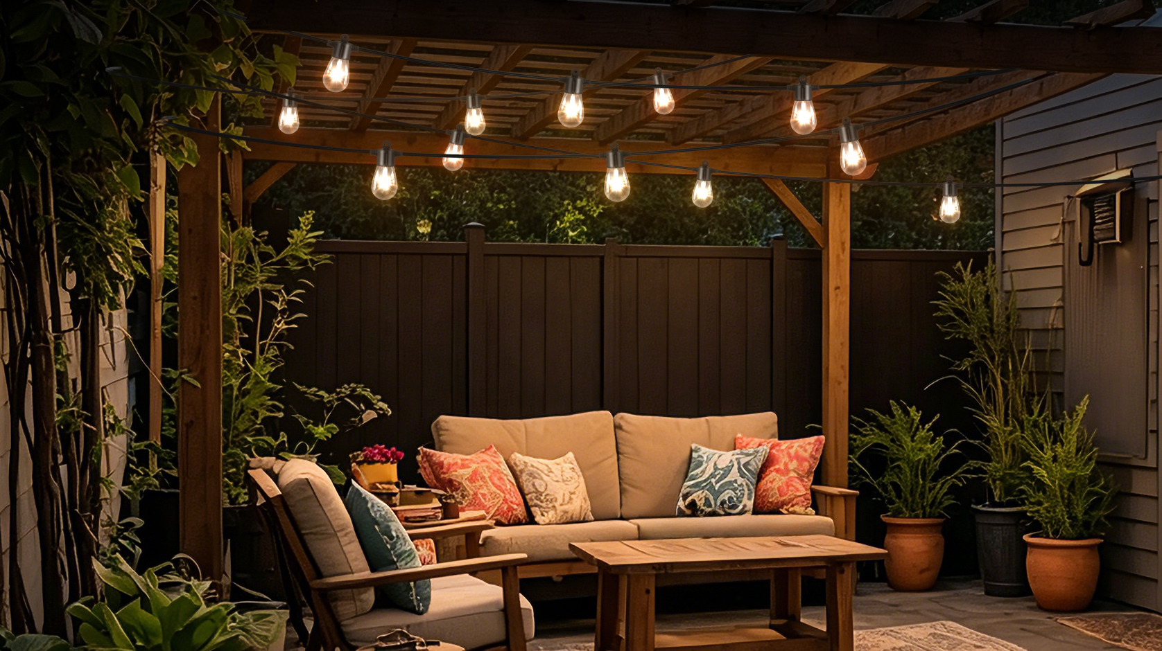 thumbnail video image 2 of UME 50FT Outdoor String Lights, S14 LED Patio Lights, 16 Shatterproof Edison Bulbs, Waterproof, Connectable, 2 of 11