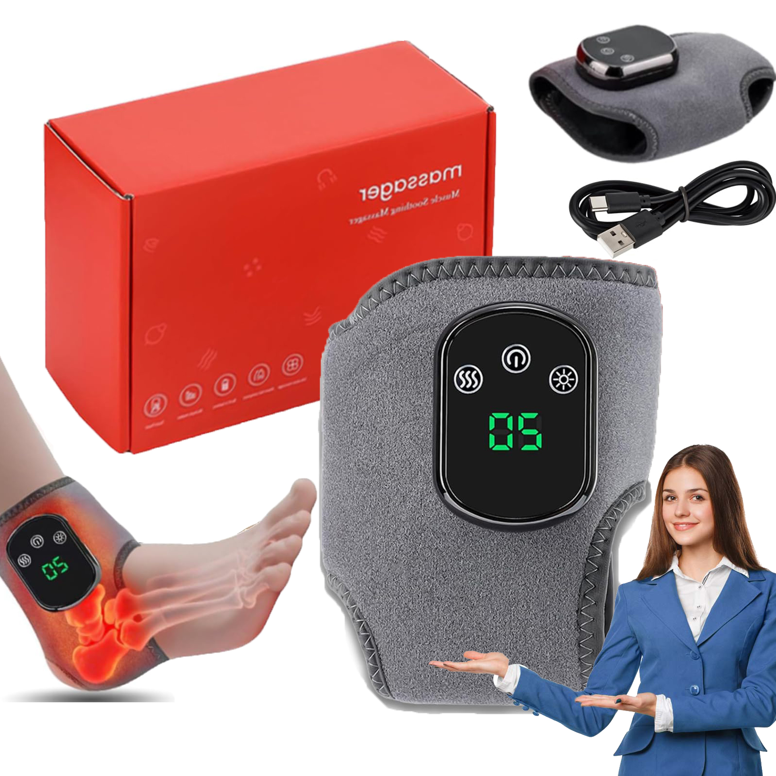 thumbnail video image 2 of 2026 Upgraded  Foot Massager, 3-in-1 Triple Method for Neuropathy Pain Relief, 3 Vibration Modes & 5 Heat Levels, Portable Wireless Ankle Wrap for Improved Circulation, 2 of 10