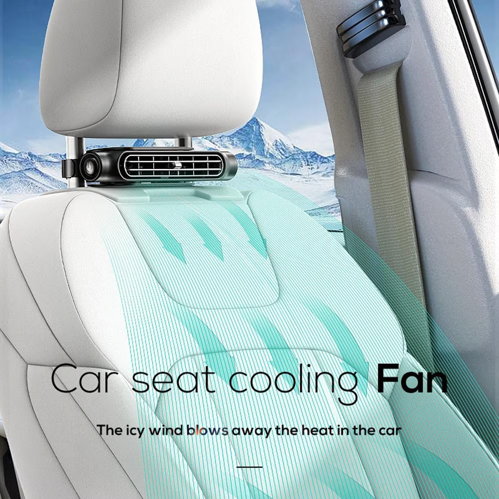 thumbnail video image 2 of Fountwell Car Seat Cooling Fan – USB Headrest Fan with 3 Wind Speeds, Front & Rear Backseat Cooling for Car, Truck, SUV, 2 of 9