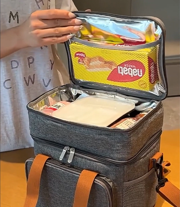 thumbnail video image 2 of SZZJKJ Lunch Bag & Lunch Box for Men Women Double Deck, Leak Proof Insulated Lunch Bag with Adjustable Shoulder Strap (Gray), 2 of 8