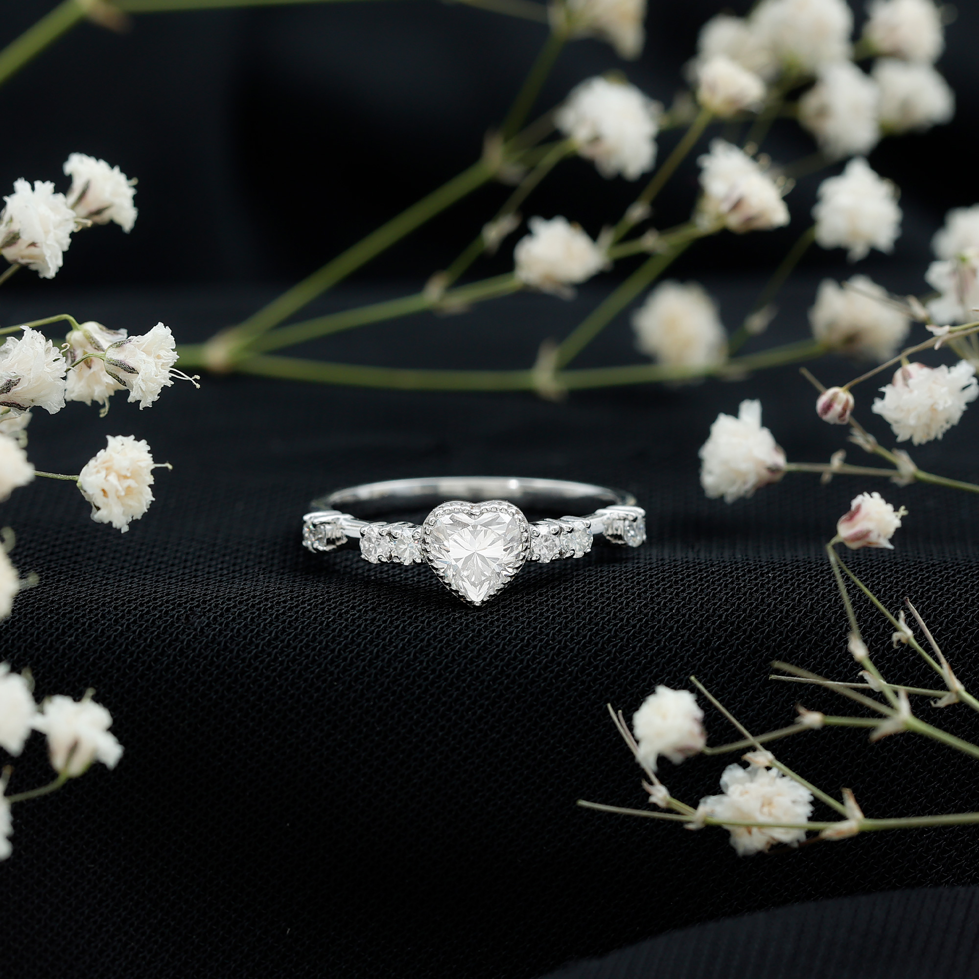 thumbnail video image 2 of Rosec Jewels Heart Engagement Ring with Diamond (Lab Created, 5 MM, EF-VS Quality), 925 Sterling Silver, US 4.00, 2 of 9