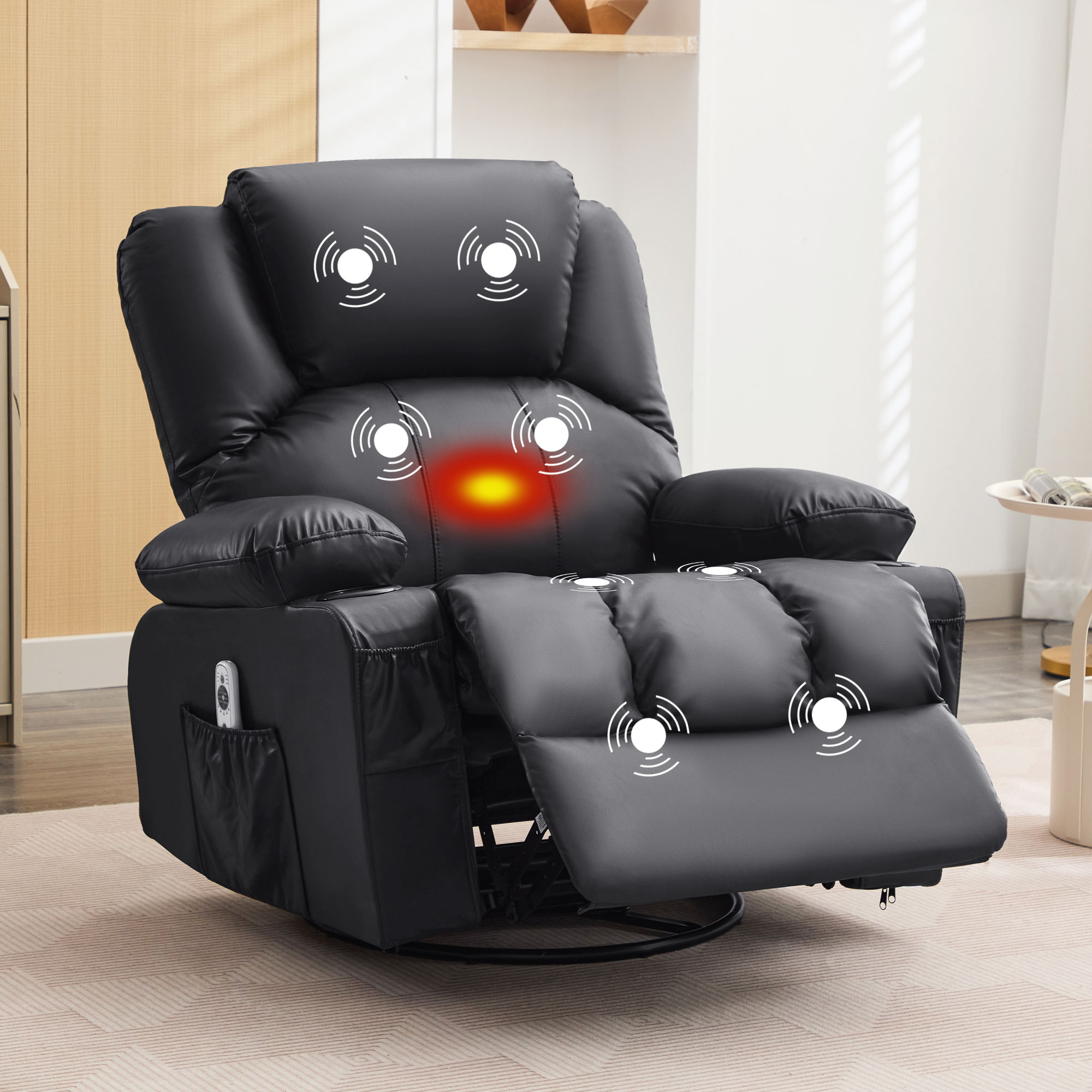 thumbnail video image 2 of JONPONY Massage Rocker Recliner Chair with Vibration Massage and Heat Ergonomic Lounge Chair for Living Room with Rocking Function and Side Pocket, 2 Cup Holders, USB Charge Port,Black, 2 of 10