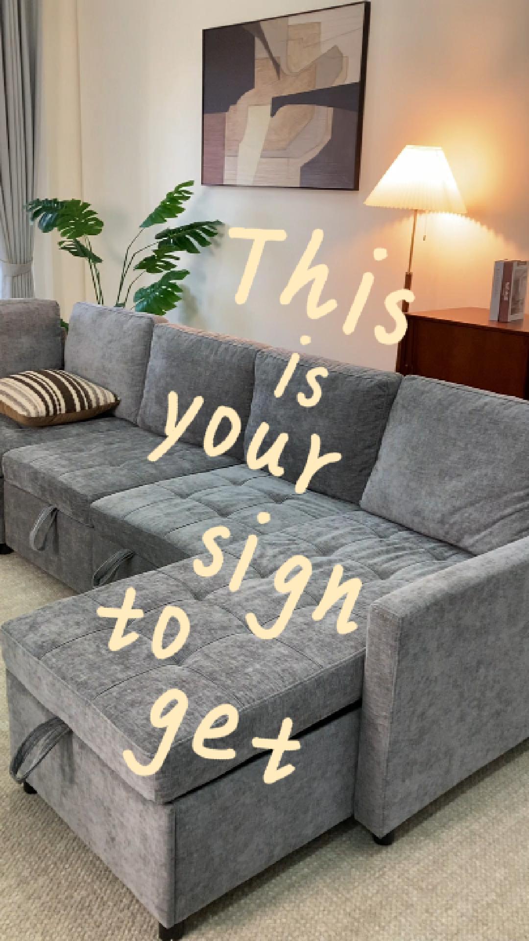 thumbnail video image 2 of BIGSYY Sectional Sleeper Sofa with Pull Out Bed, U-Shaped Modular Sectional with Storage, Cloud Couch for Living Room, Family Room & Apartment, Navy Blue (3-Box Shipped), 2 of 9