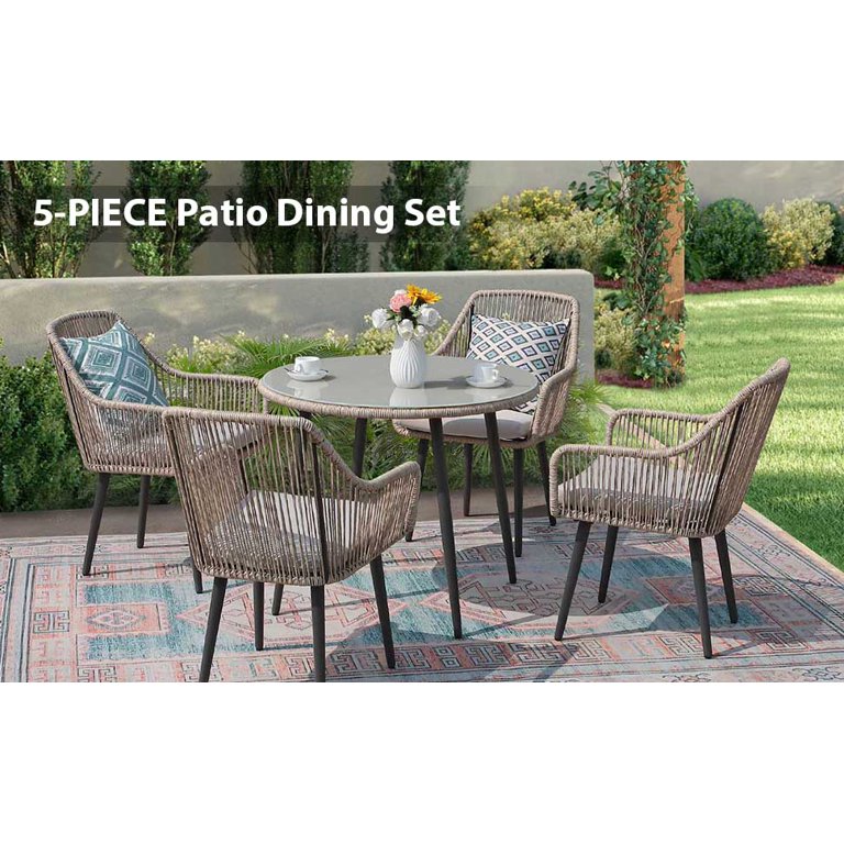 Resin Wicker 5 Piece Patio Dining Sets JOIVI 5 Piece Outdoor Dining