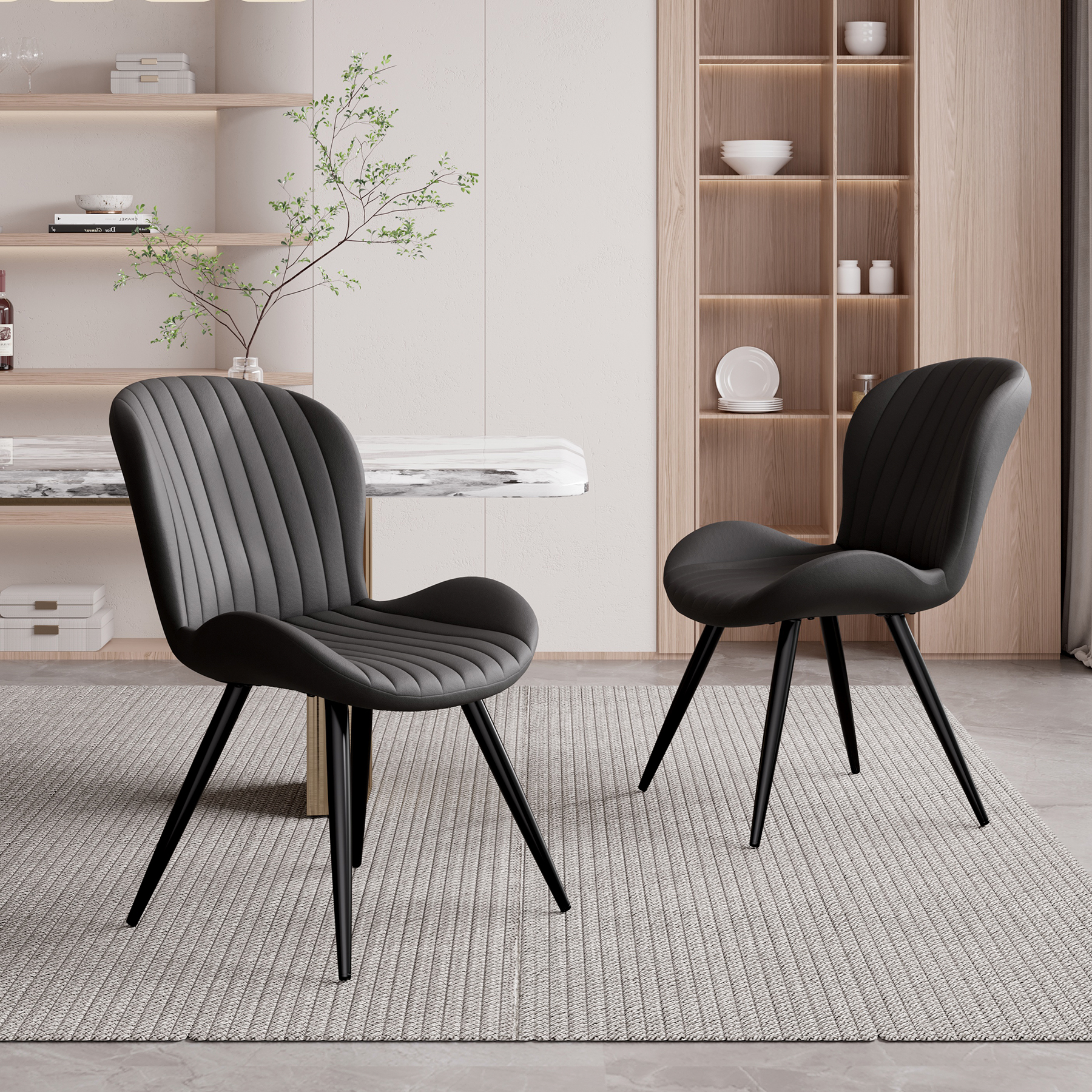 thumbnail video image 2 of Hawsaiy Upholstered Dining Chairs Set of 2, Modern Kitchen Chairs with Backrest and Metal Legs, 19" Seat Height,Beige, 2 of 9