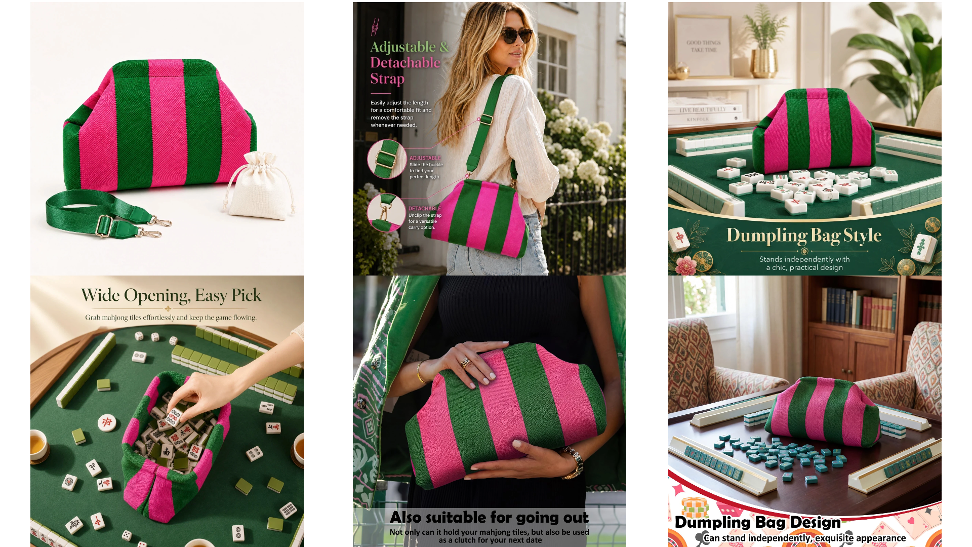 thumbnail video image 2 of Crossbody Large Capacity Woven Striped Mahjong Tile Bag Hinge Closure Clutch Mahjong Bag with Shoulder Strap Mahjong Accessories Gift for Mahjong Game & Storage, 2 of 8