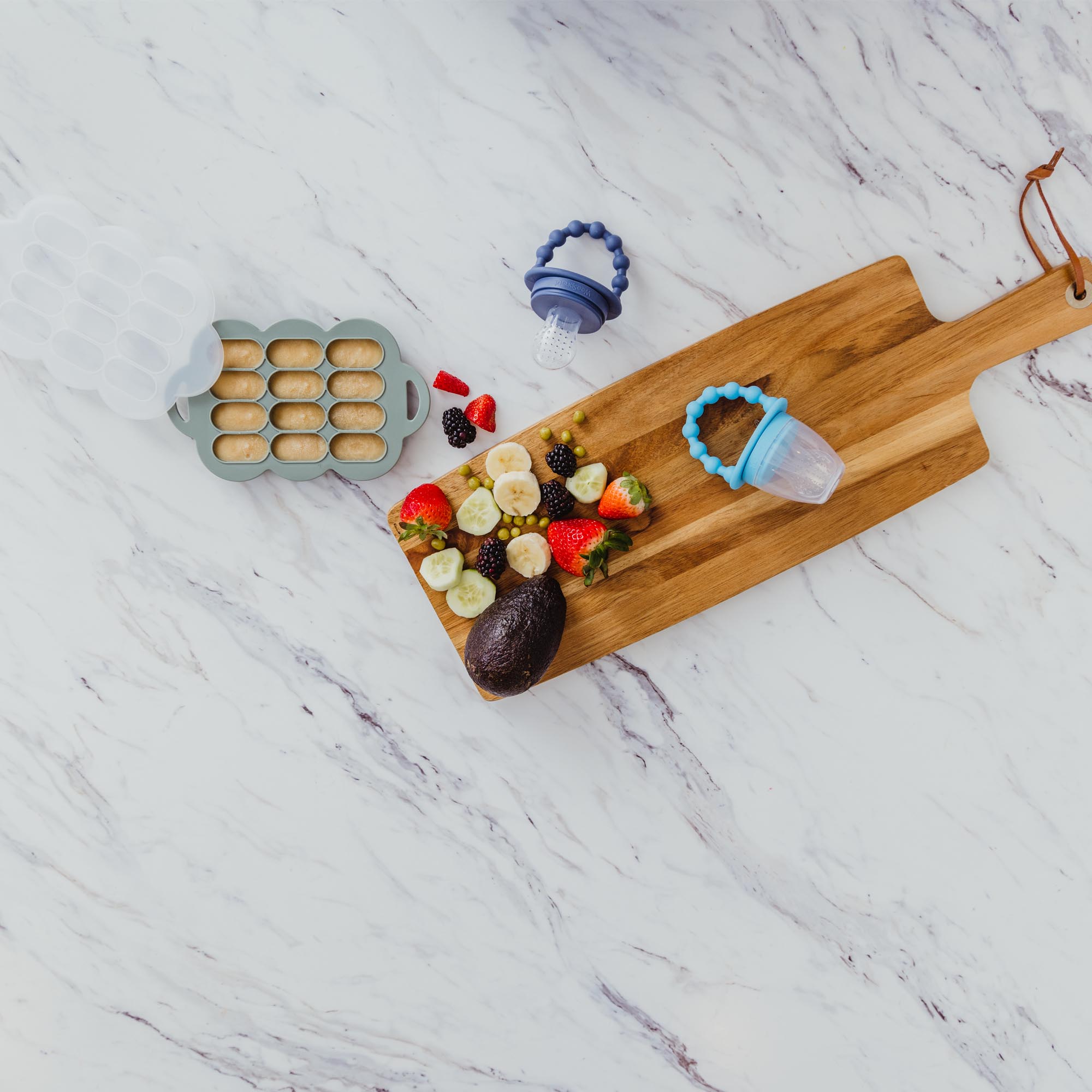 thumbnail video image 2 of WeeSprout Silicone Baby Feeder Teether Set with Freezer Tray & Extra Pouches, 2 of 8