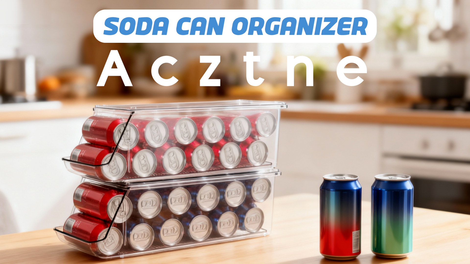 thumbnail video image 2 of Acztne 2 Pack Stackable Soda Can Organizer with Lids, Refrigerator Organizers and Storage, Clear Organizers for Pantry, Freezer, Kitchen – Holds 12 Cans Each, 2 of 8