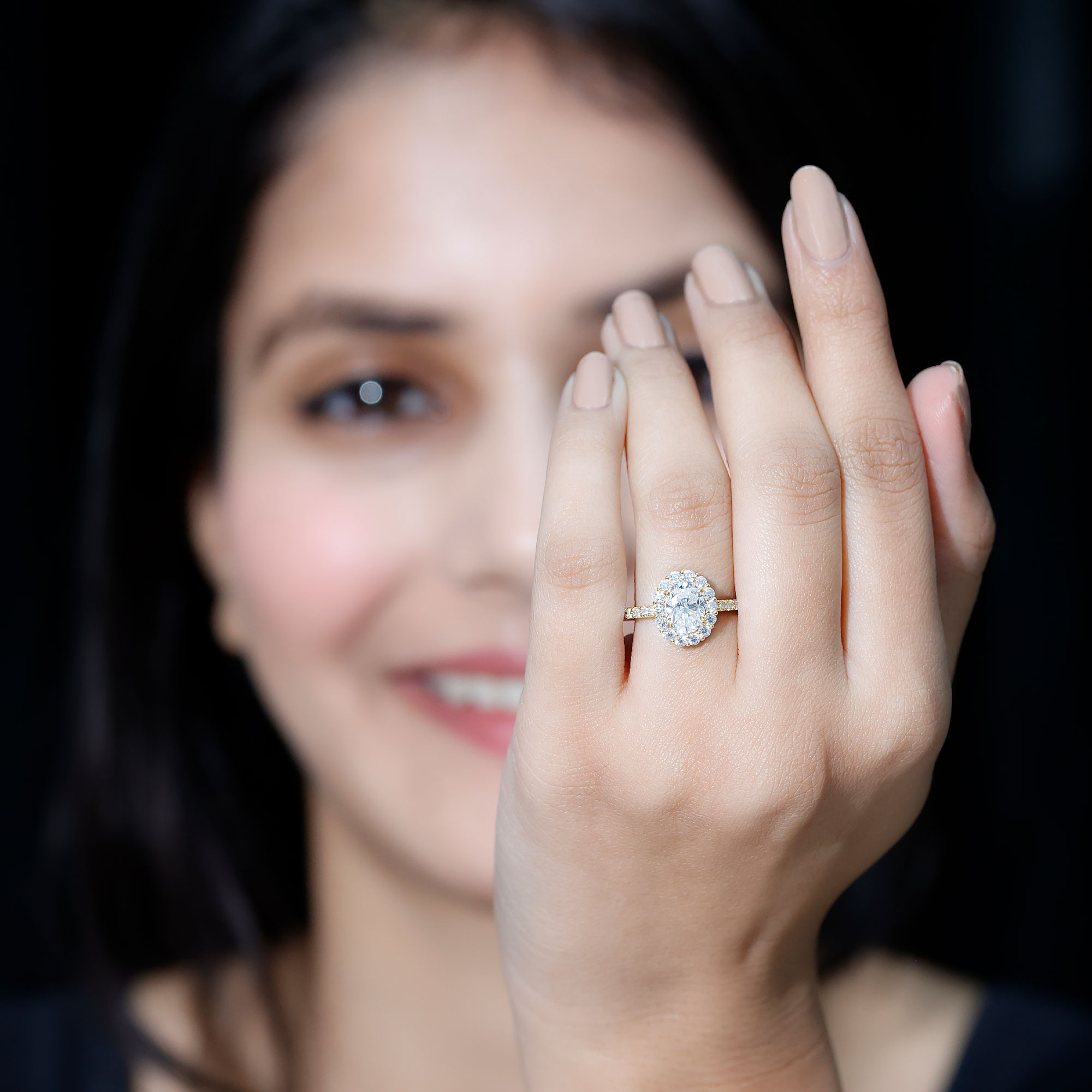 thumbnail video image 2 of Rosec Jewels Lab Diamond Engagement Ring with Halo - 6x8 mm Oval - EF-VS Quality Certified, 18K Yellow Gold, US 9.00, 2 of 8