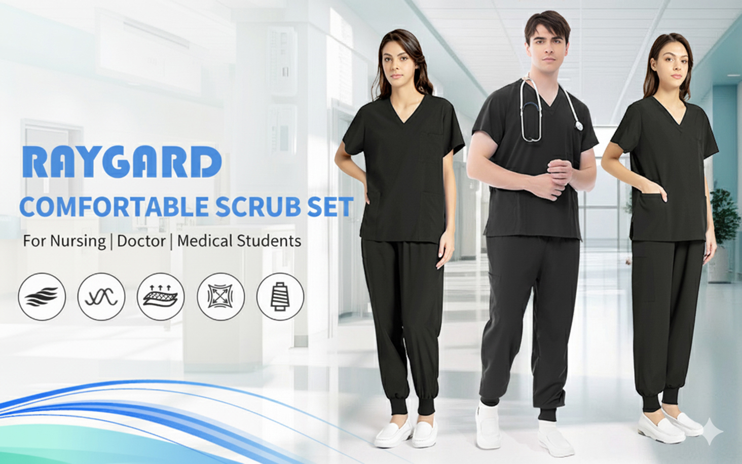 thumbnail video image 2 of RAYGARD Scrubs Medical Uniform - Women and Man Scrubs Set Medical Scrubs Top and Pants, 2 of 8
