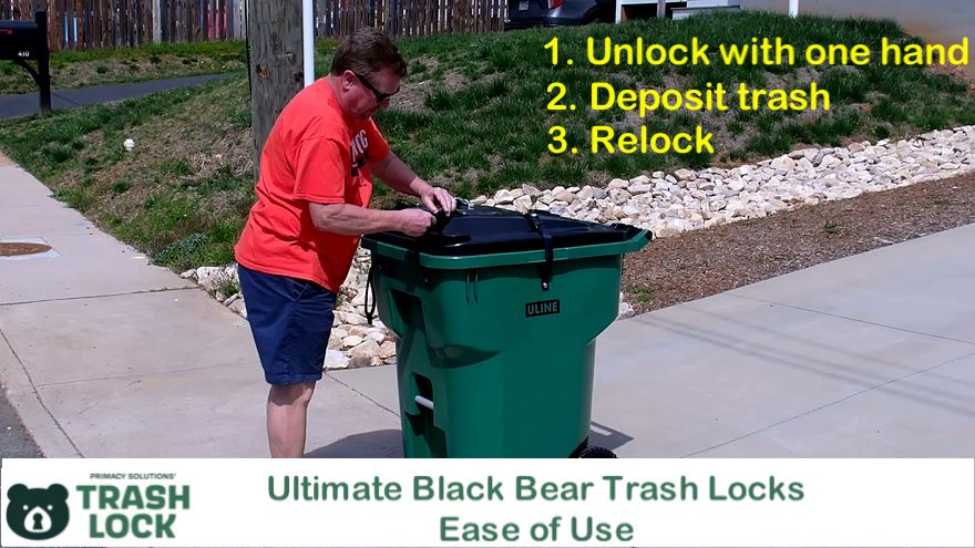 thumbnail video image 2 of Ultimate Black Bear Trash Lock, Four Strap.  Certified Black Bear Resistant, Animal Proof existing Trash cans. Also Works for Wind, Squirrels, Raccoon, Opossum, and Other varmints/Critters, 2 of 9