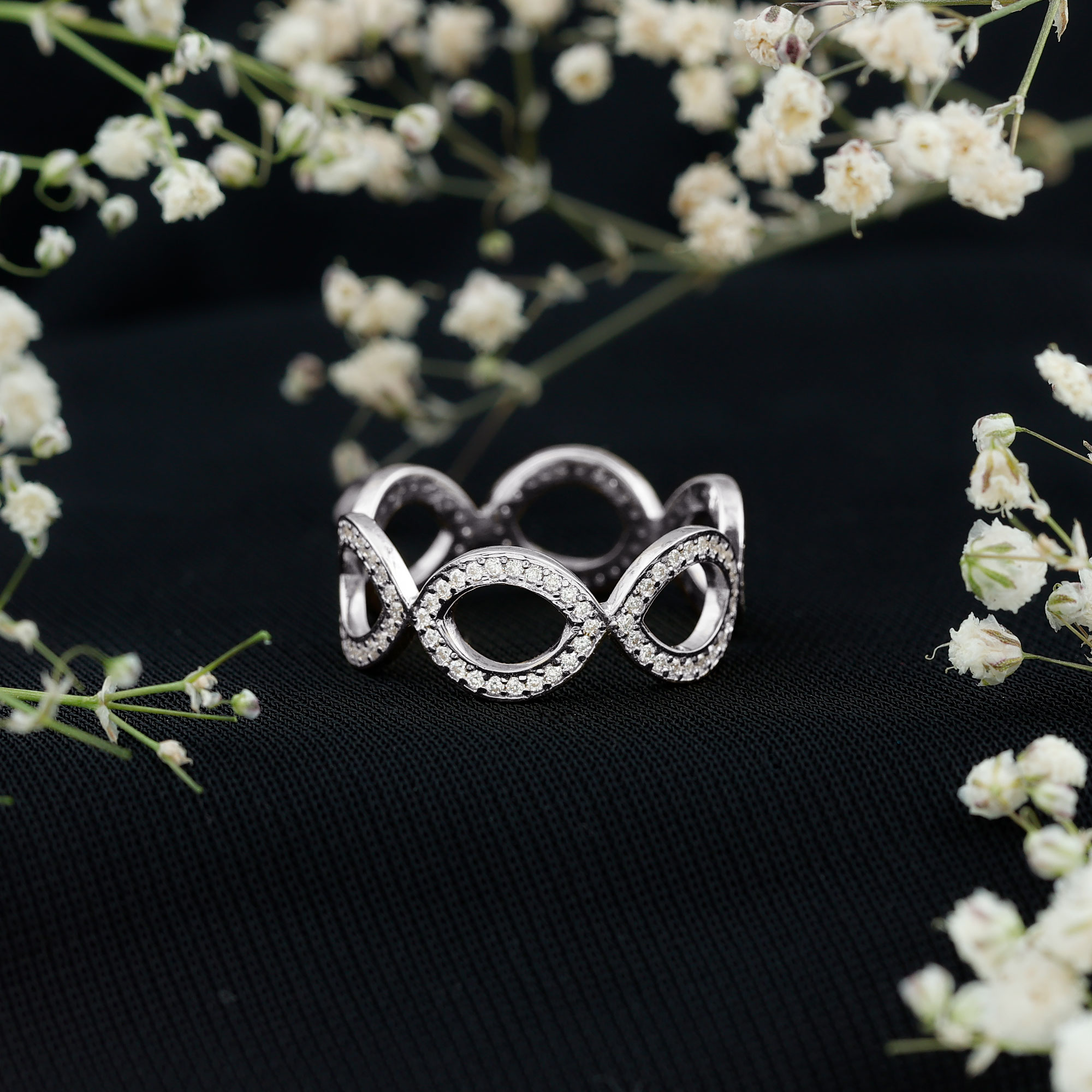 thumbnail video image 2 of Rosec Jewels Lab Created Diamond Infinity Ring (Ef-VS Quality) - Knot Ring for Valentines Day Gift, 18K White Gold, US 5.50, 2 of 8