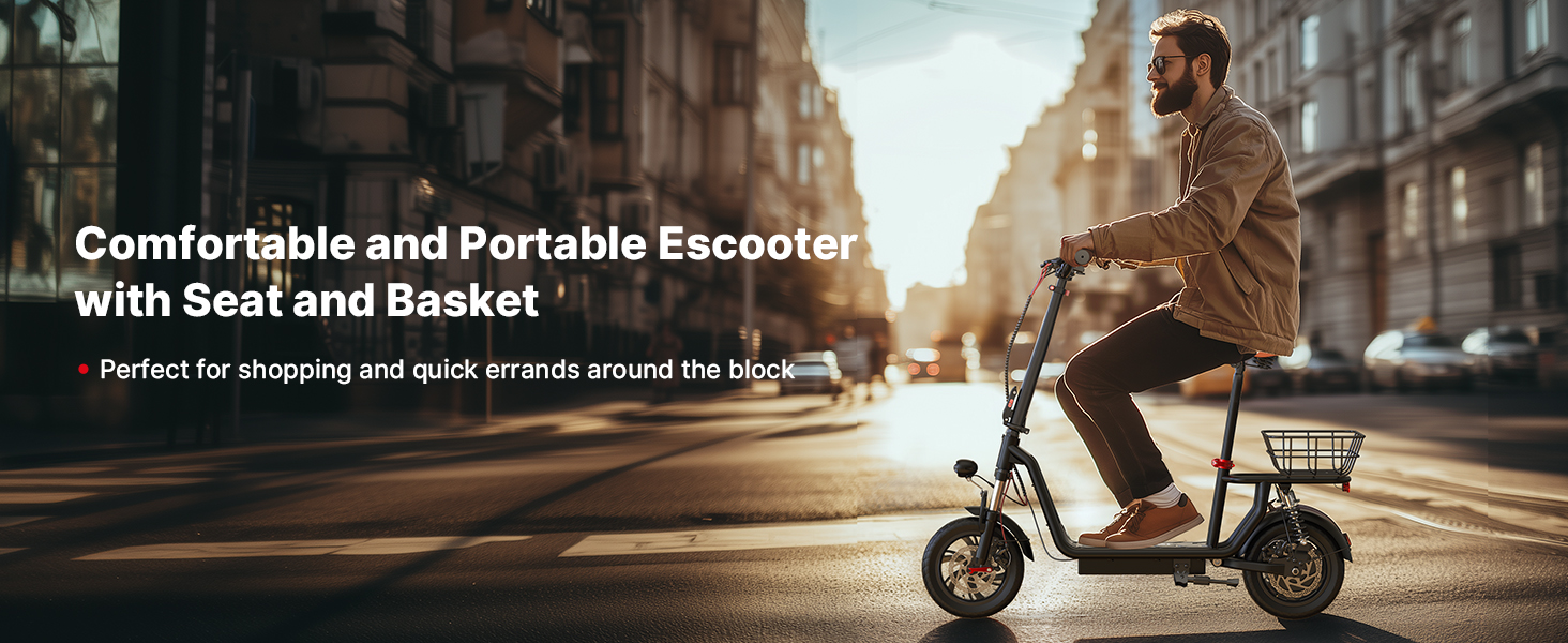 thumbnail video image 2 of iScooter 500W Electric Scooter with Seat for Adult, 12" Commuter E-Scooter Up to 23 Miles 15.5 MPH with Dual Shock Absorbers and Basket, 2 of 10
