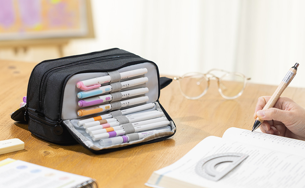 thumbnail video image 2 of CICMELON Multifunction Pencil Case, Cotton & Linen, Gray, 2 of 7